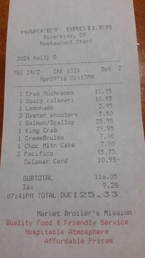 Menu at Market Broiler Riverside restaurant, Riverside