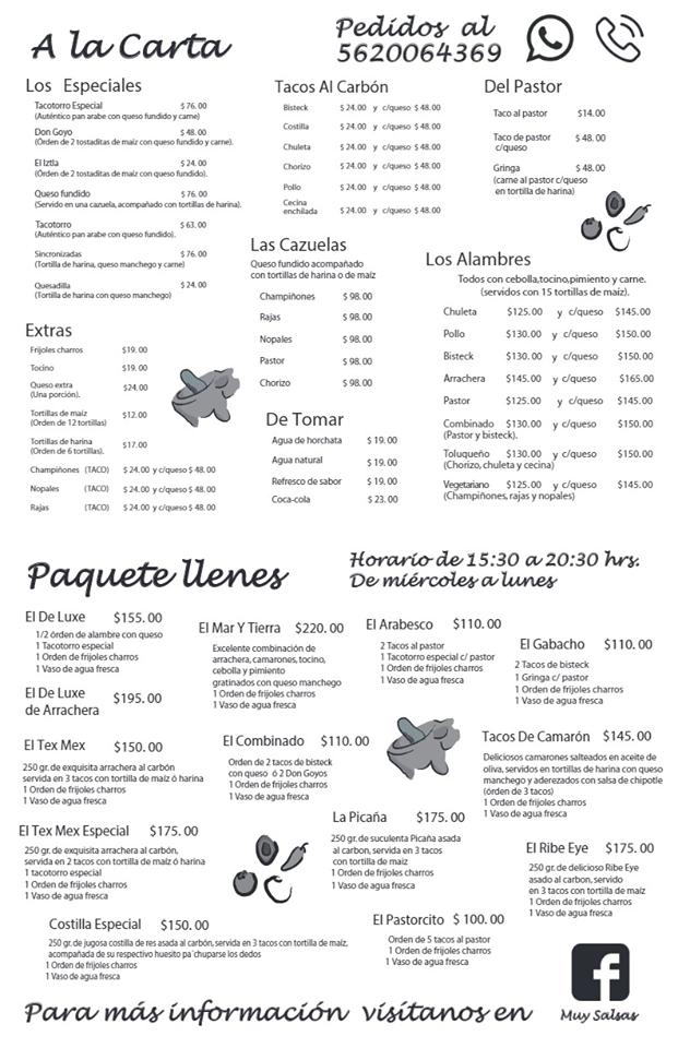 Menu at Muy Salsas restaurant, Mexico City