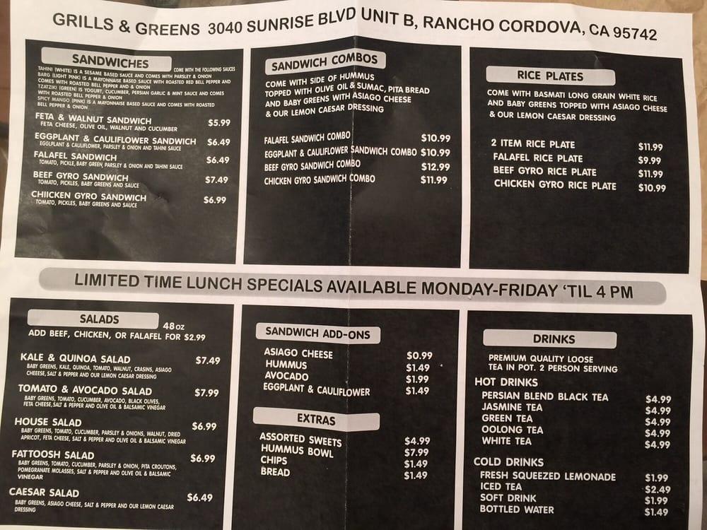 Carta del restaurante Grills & Greens, Rancho Cordova