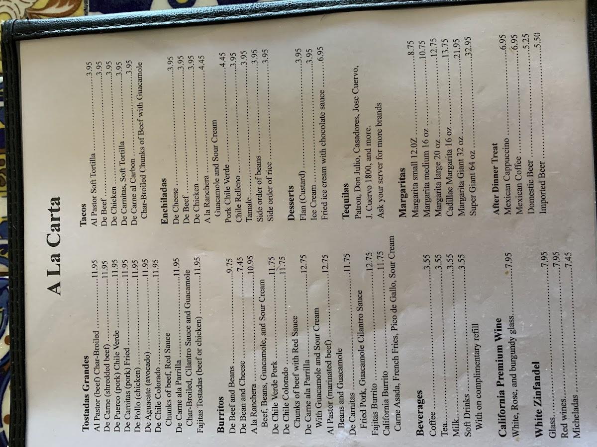 Menu at Los Toritos Mexican Restaurant, Victorville