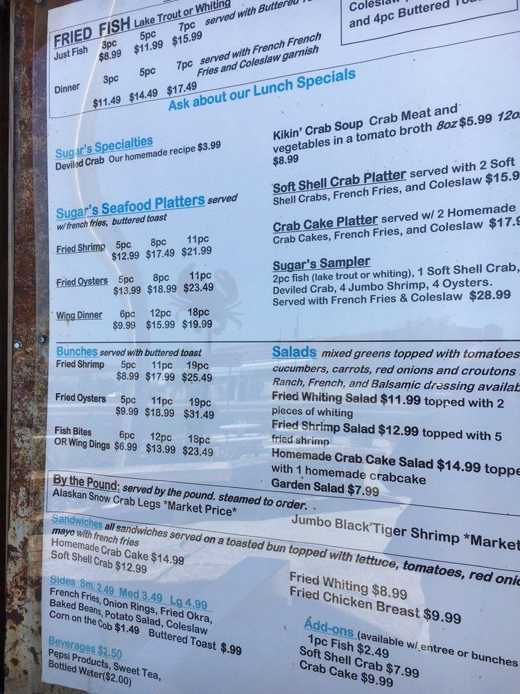 Menu at Sugar's Crab Shack restaurant, Richmond