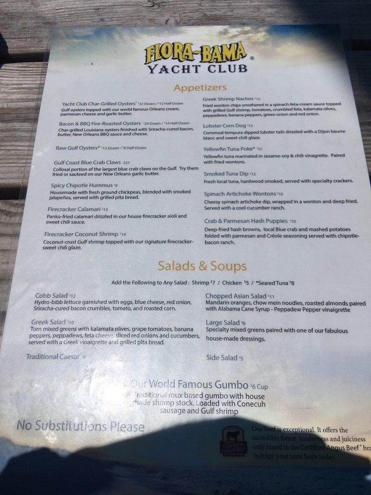 flora bama yacht club lunch menu