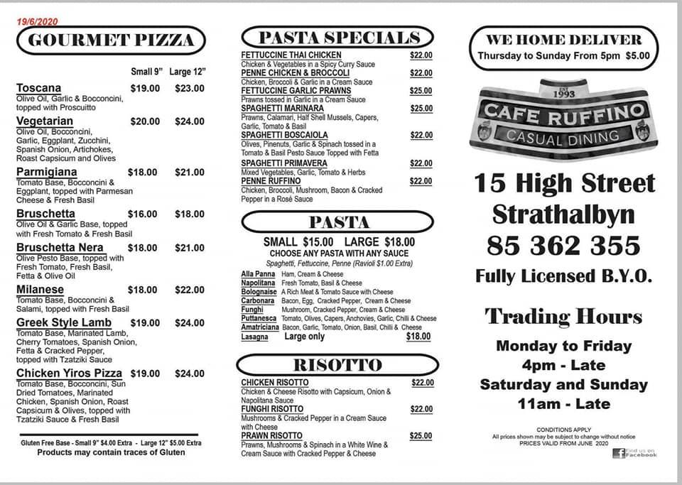 Menu at Cafe Ruffino, Strathalbyn