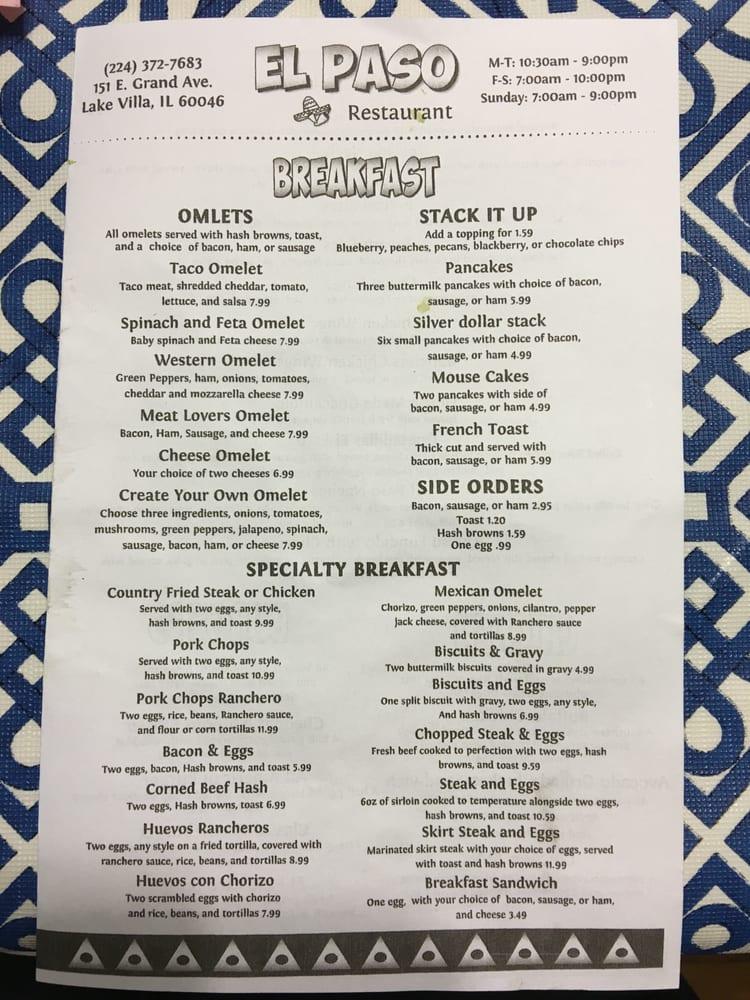 Menu at El Paso Restaurant, Lake Villa, 151 E Grand Ave