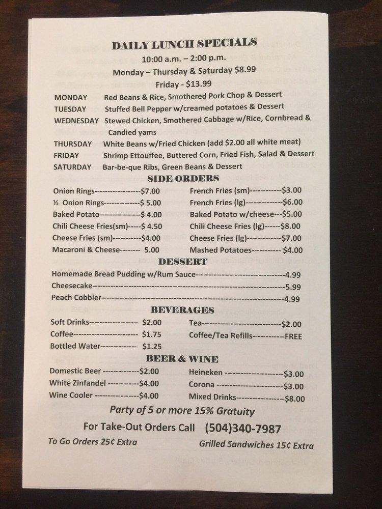 Menu at Frazier's Connection restaurant, Marrero