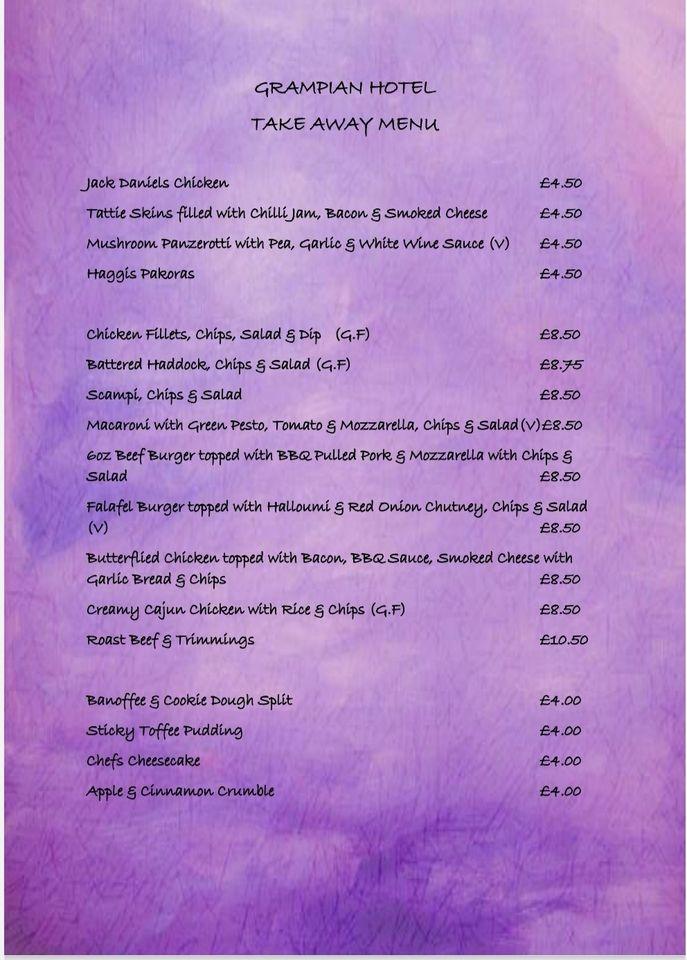 Menu at Grampian Hotel cafe, Keith