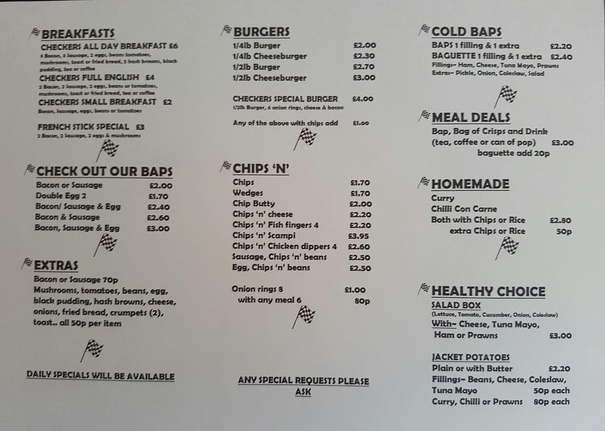 Menu At Checkers Cafe Sleaford