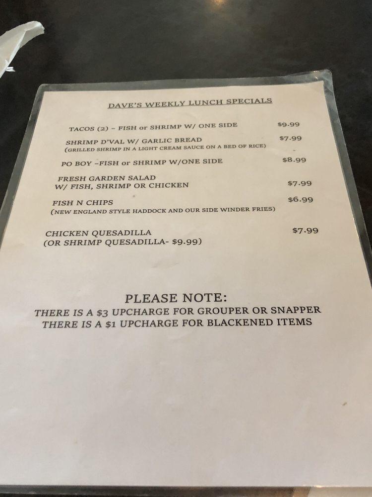 Menu at Dave's Oyster Bar and Grill, Pensacola Beach, Gulf Breeze Pkwy