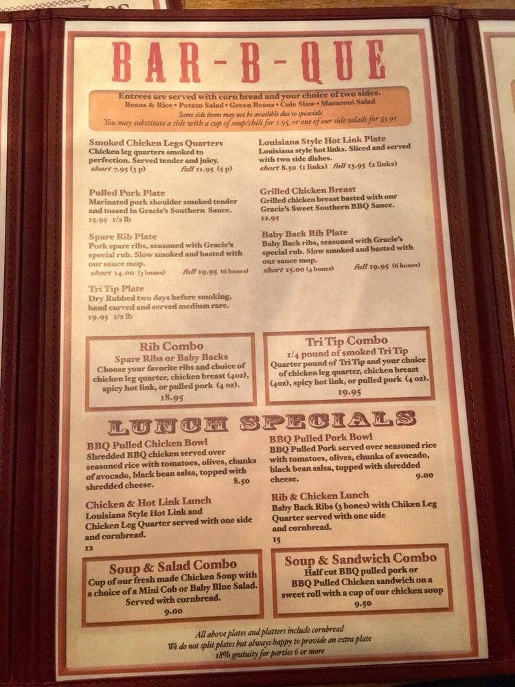 Menu at Gracie's BBQ, Vallejo