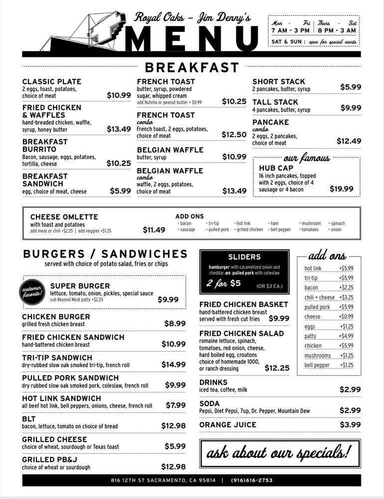 Menu at Royal Oaks JimDenny’s, Sacramento