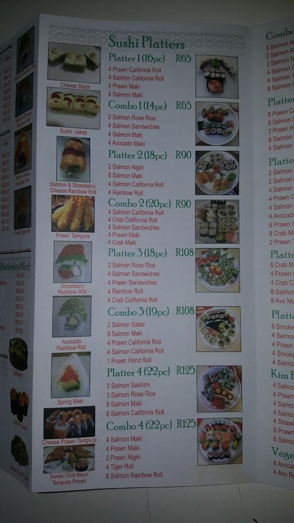 Menu at Kim Bo and Sushi waverley restaurant, Pretoria