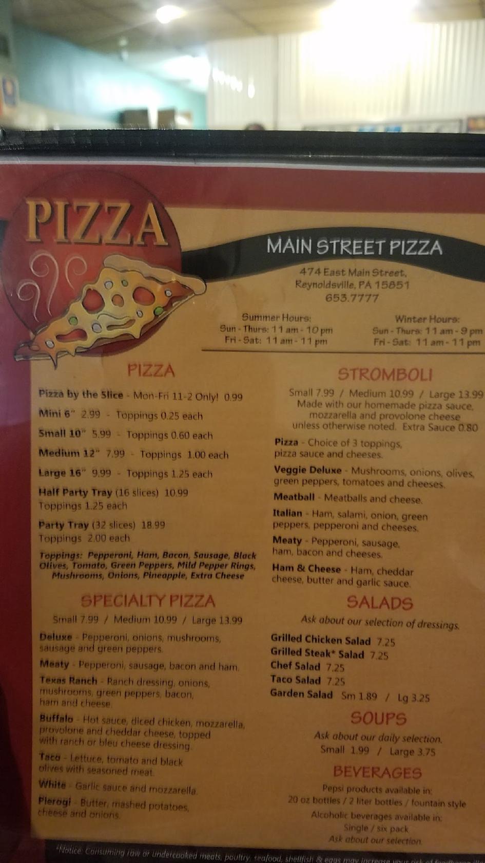 Menu at Main Street Pizza pizzeria, Reynoldsville, 474 E Main St