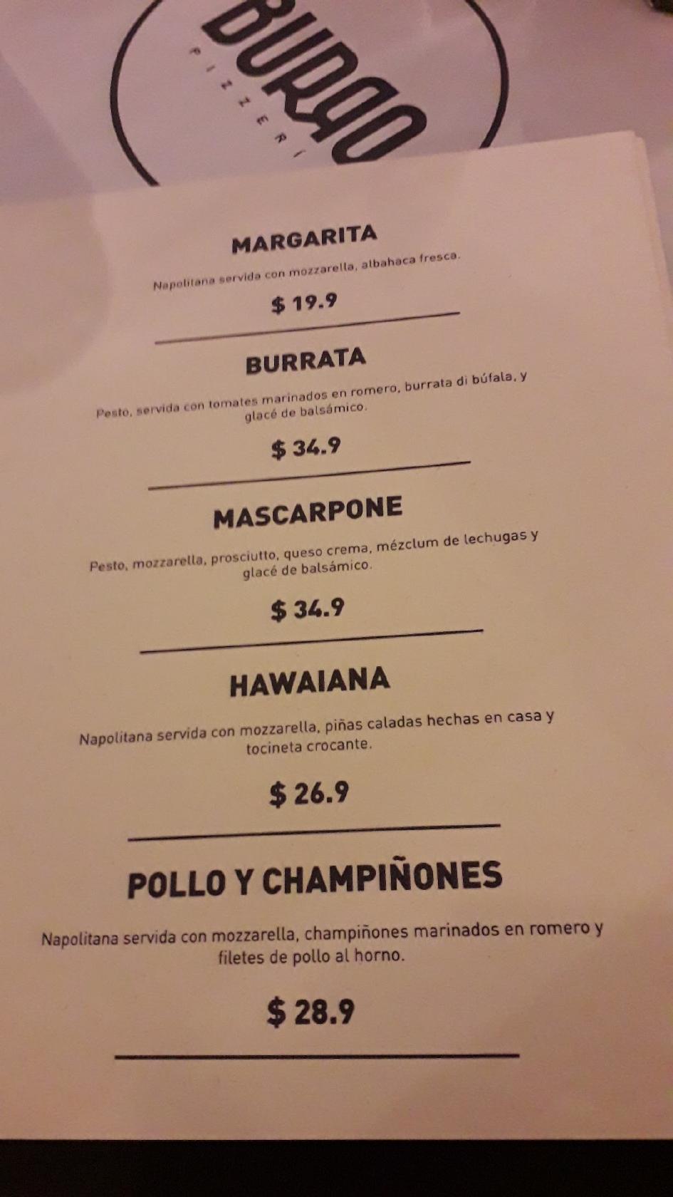 Carta de Burro Pizzería, Envigado, Cra. 42 40 d sur 58