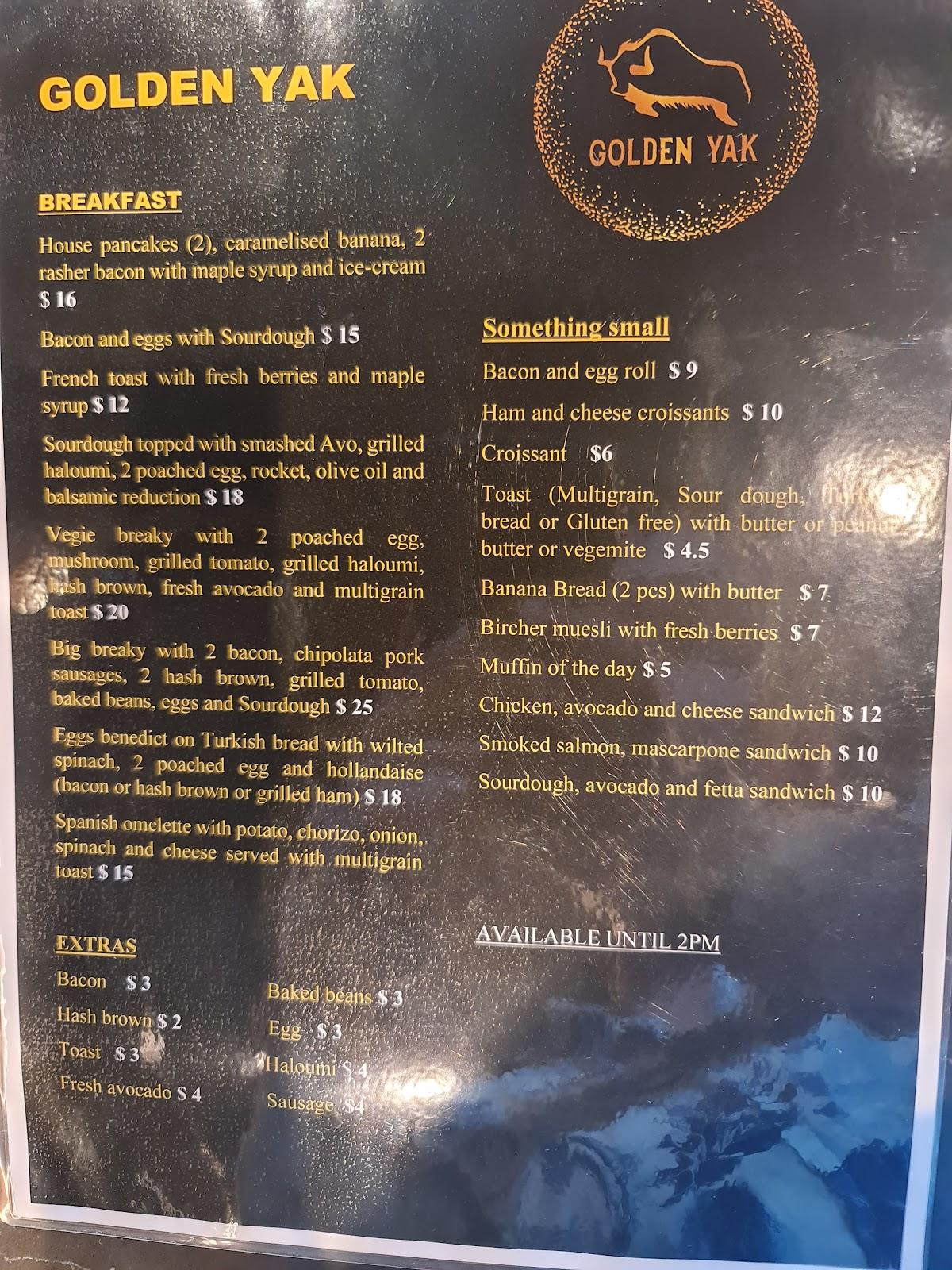Menu at Golden Yak Cafe and Restaurant, Lutwyche