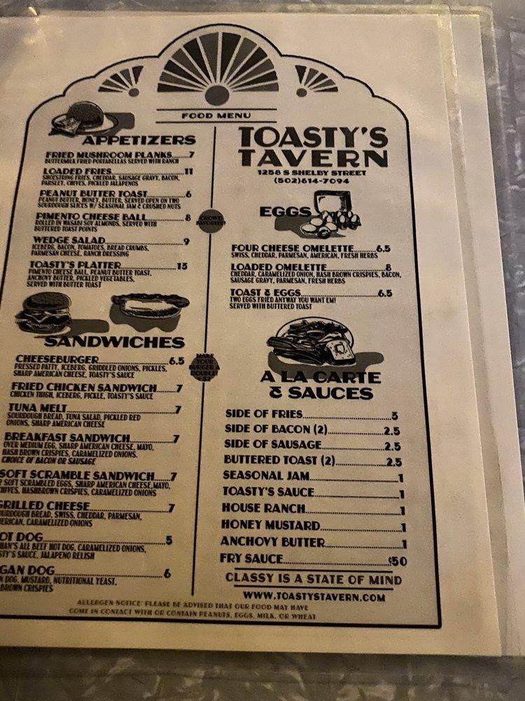 Menu at Toasty's Tavern pub & bar, Louisville