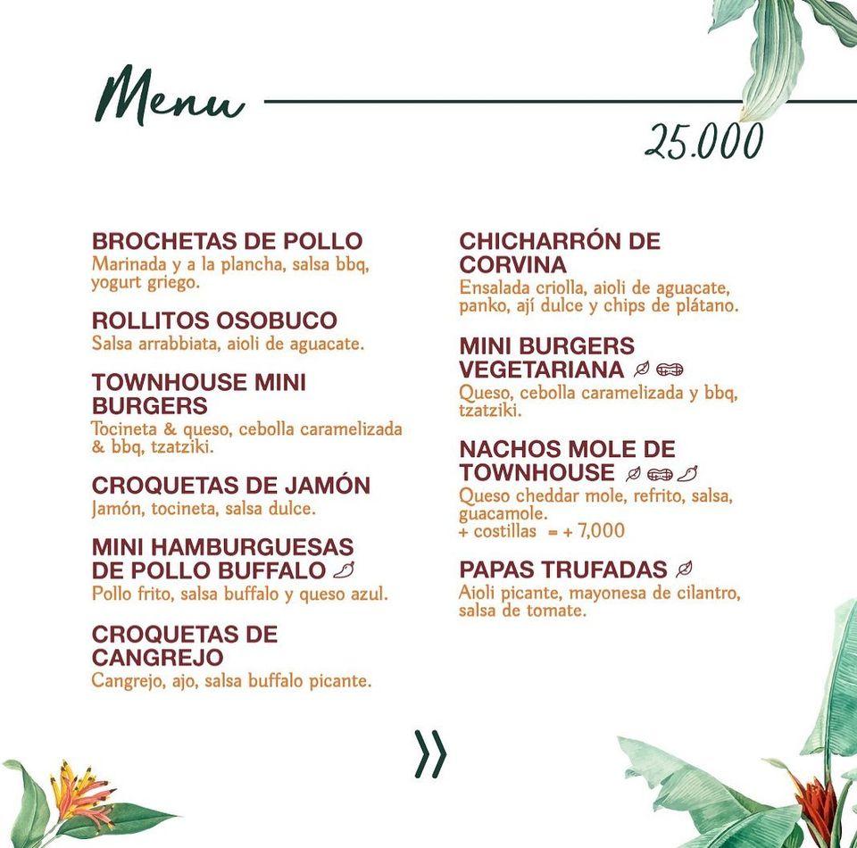 Menu at Townhouse Boutique Hotel & Rooftop pub & bar, Cartagena