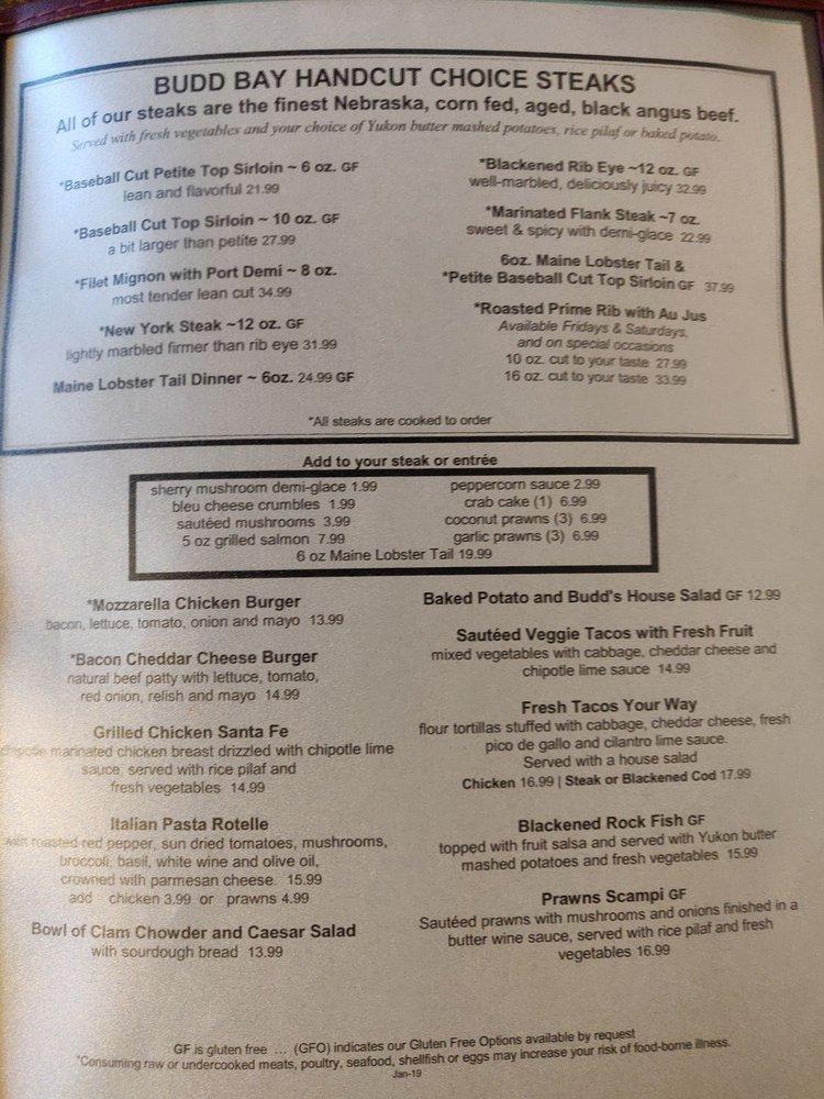 Menu at Budd Bay Cafe, Olympia