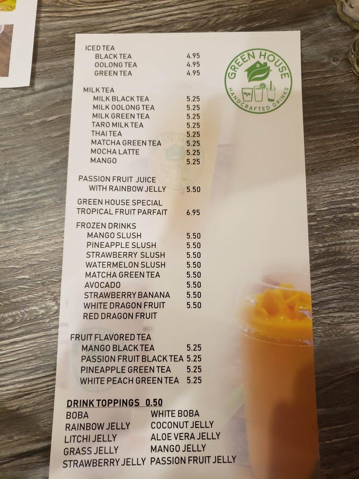 Menu at Green house Pho and Boba tea pub & bar, West Palm Beach