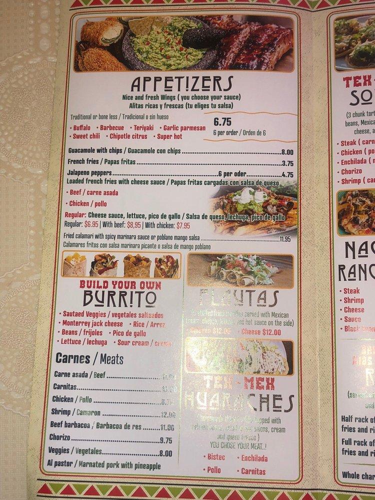 Menu at Las Delicias Tex-Mex and Grill restaurant, South Amboy