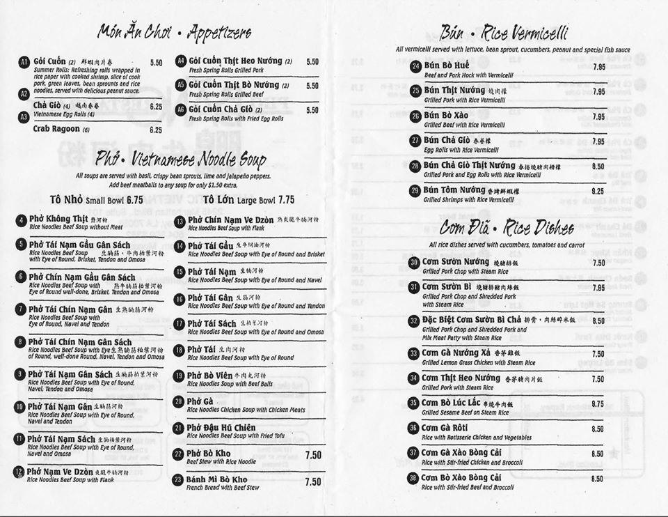 Carta de Pho Bang Restaurant, Metairie, Veterans Memorial Blvd Suite C