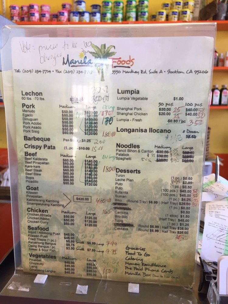 Menu at Manila Foods restaurant, Stockton, S Manthey Rd A