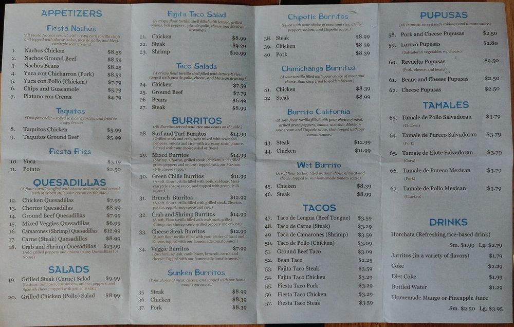 Menu at Fiesta Grill restaurant, Bel Air