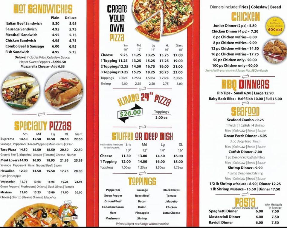 Menu at Isabella's Pizza pizzeria, Whiting
