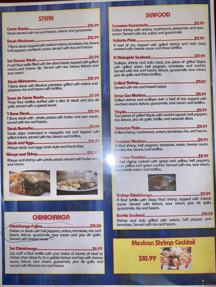 Menu at Sol Del Mar Mexican Bar and Grill, Tuscola
