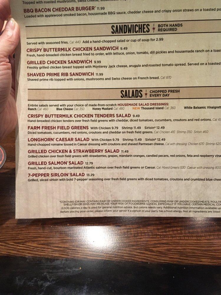 Menu at LongHorn Steakhouse, Baton Rouge, Blvd