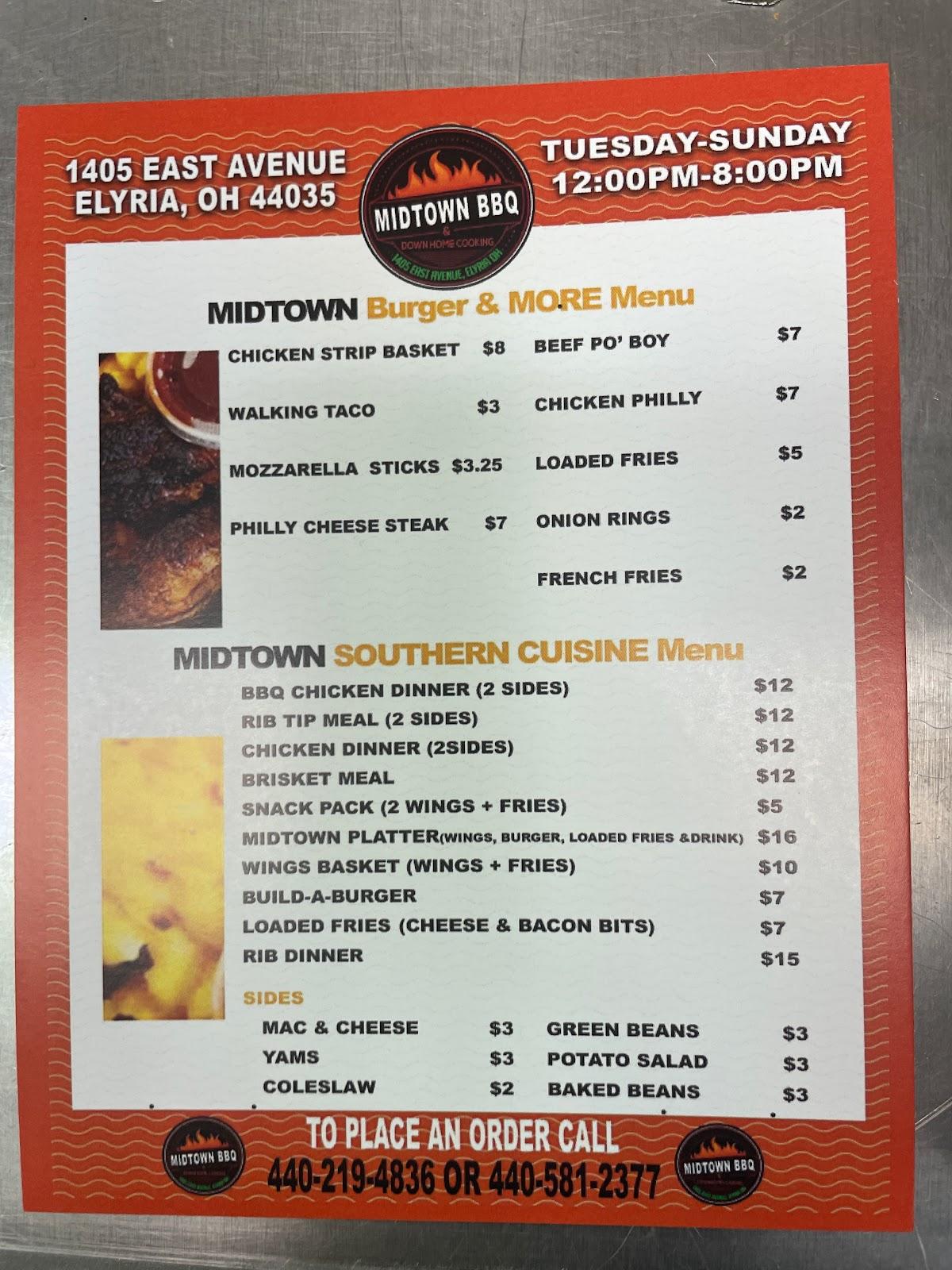Menu at Midtown Barbecue, Elyria