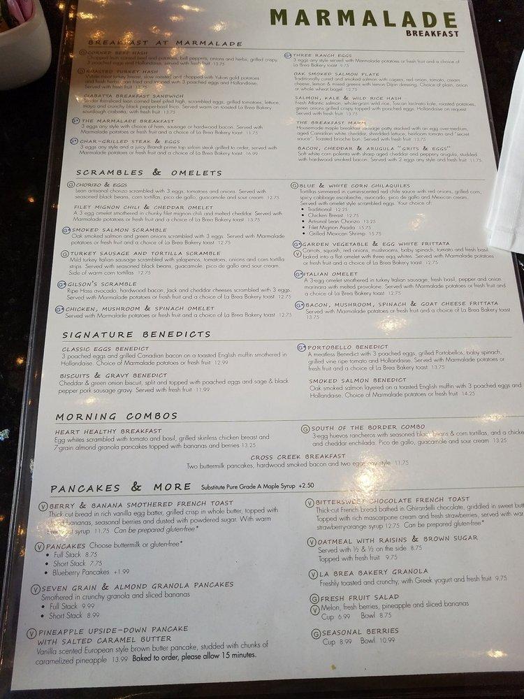 Menu at Marmalade Cafe, El Segundo, Park Pl