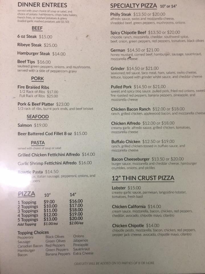 Menu at Shady's Restaurant & Lounge, Jamestown