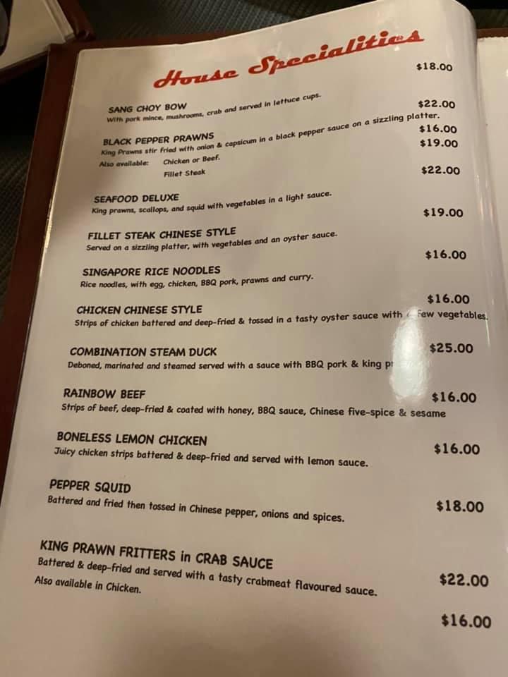 Menu at Gunnedah Chinese Restaurant, Gunnedah