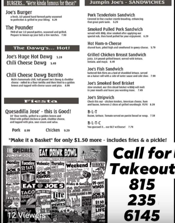 Menu at Jumpin' Joes Sports Bar & Grill, Freeport