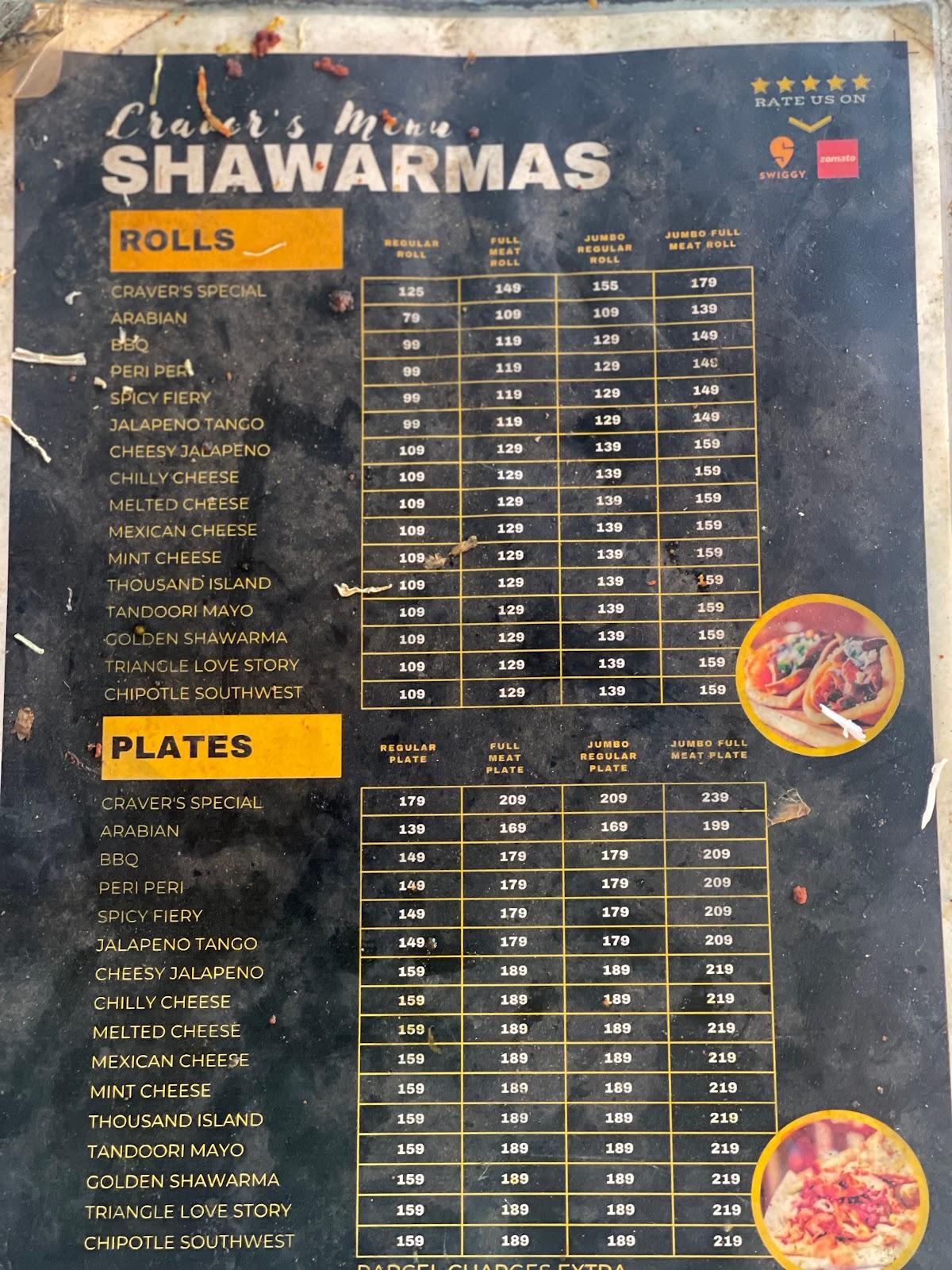 Menu at Shawarma Craver, Chennai