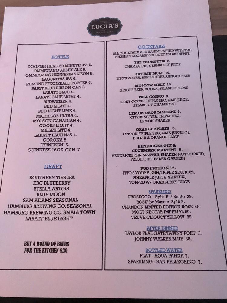 Menu at Lucia's On The Lake steakhouse, Hamburg