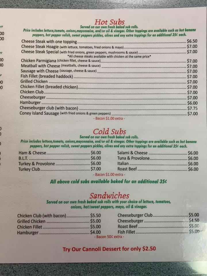 Menu at Chris's Original Pizza pizzeria, Liverpool, Susquehanna Trail