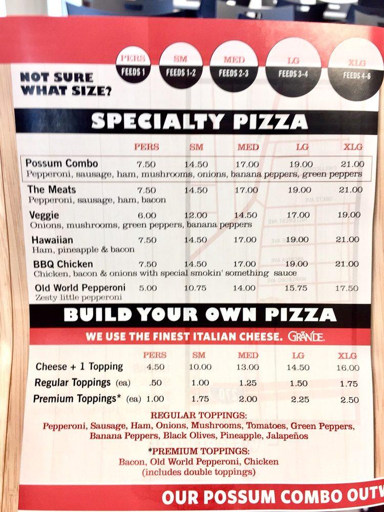 Menu at Possum Holler Pizza pizzeria, Obetz