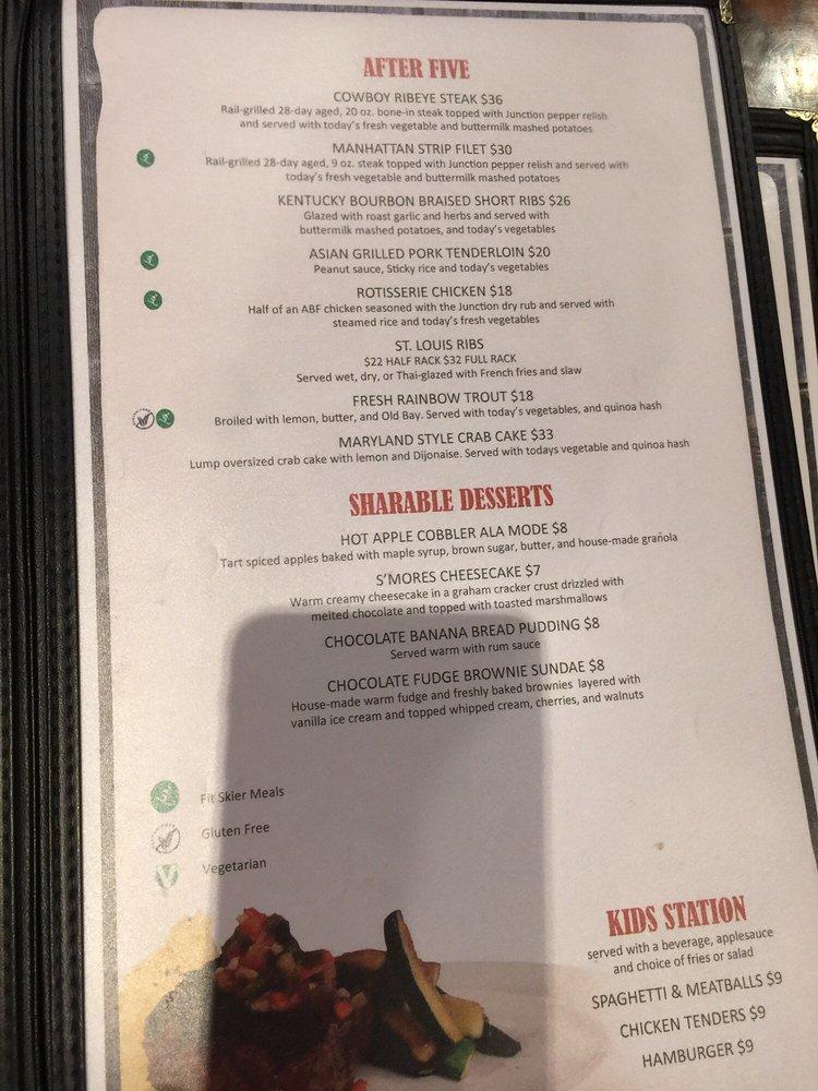 Menu at The Junction Ale House restaurant, Snowshoe, Snowshoe Dr