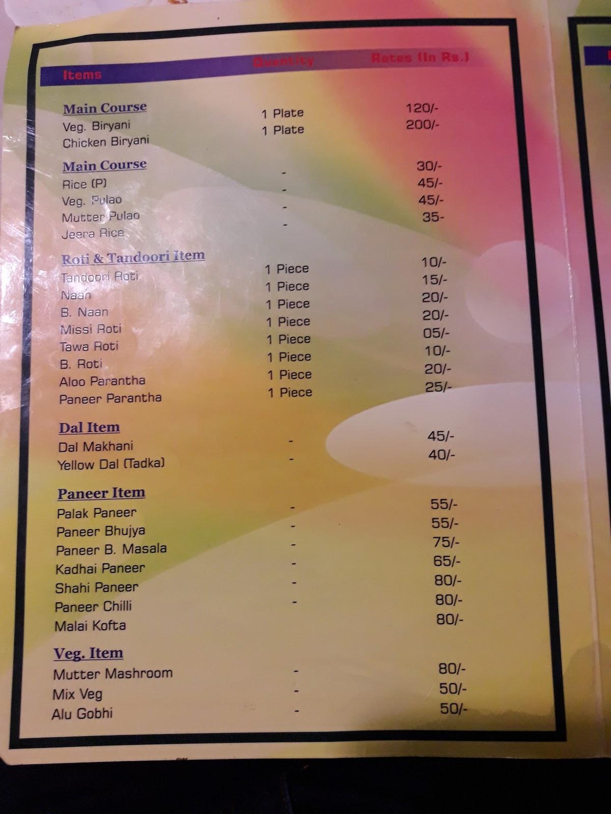 Menu at Khosla International House Mess, IIT Roorkee, Roorkee