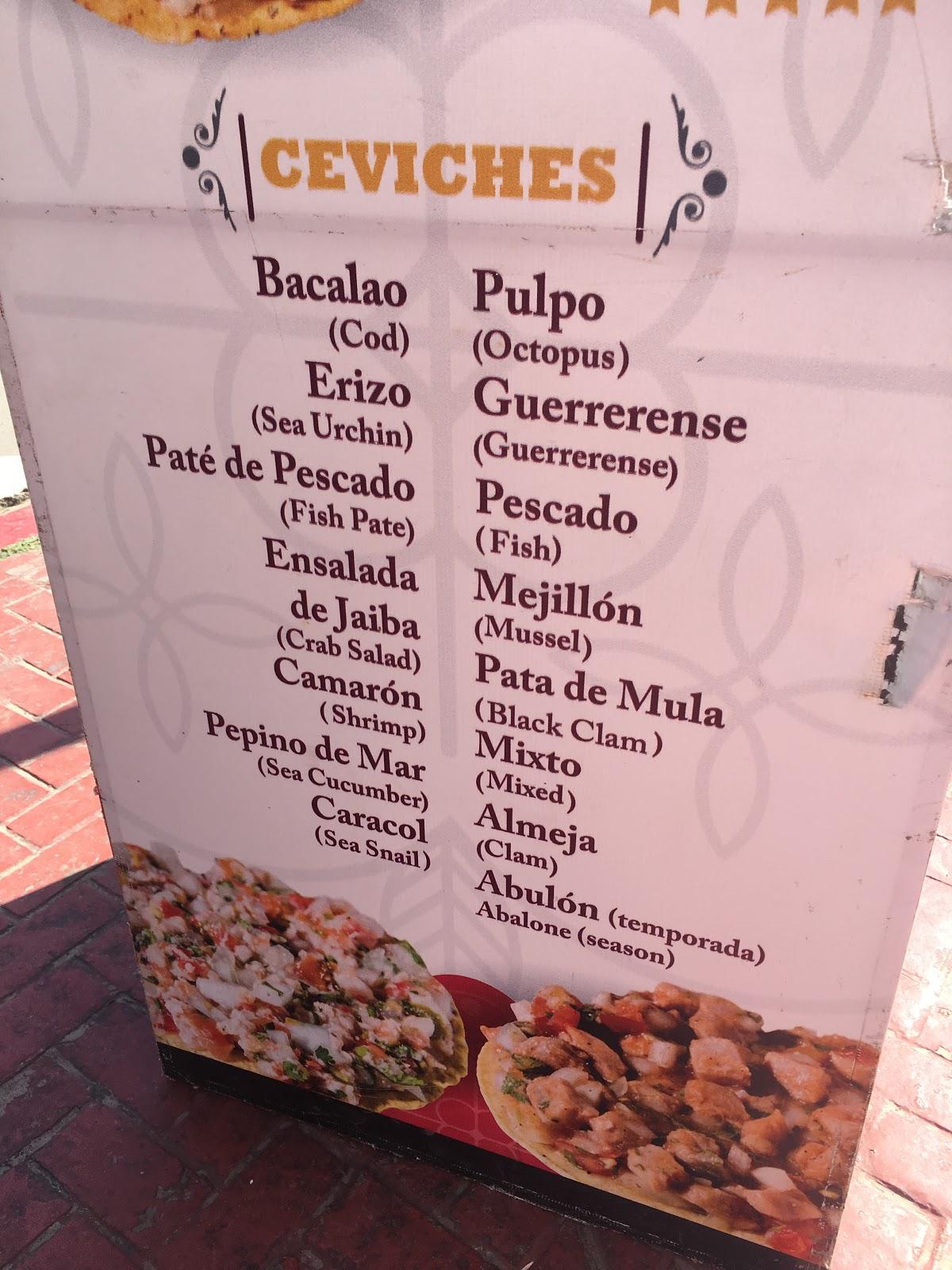 Menu at La Guerrerense Carreta restaurant, Ensenada