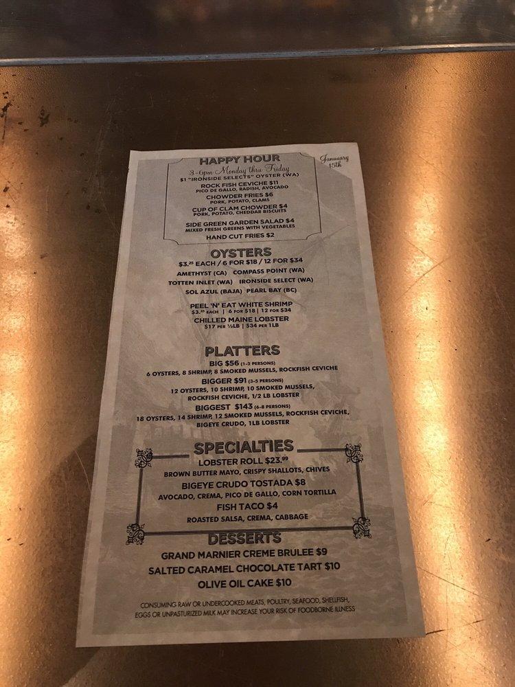 Menu at Ironside Fish & Oyster restaurant, San Diego, India St