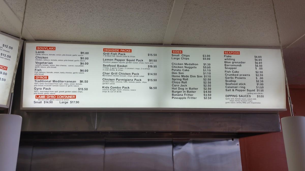 Menu at Highside Fish & Chips Cafe, Yarra Glen