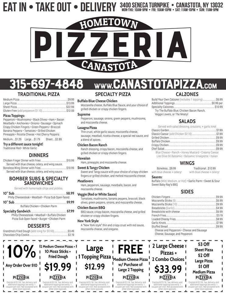 Menu at Hometown Pizzeria, Canastota