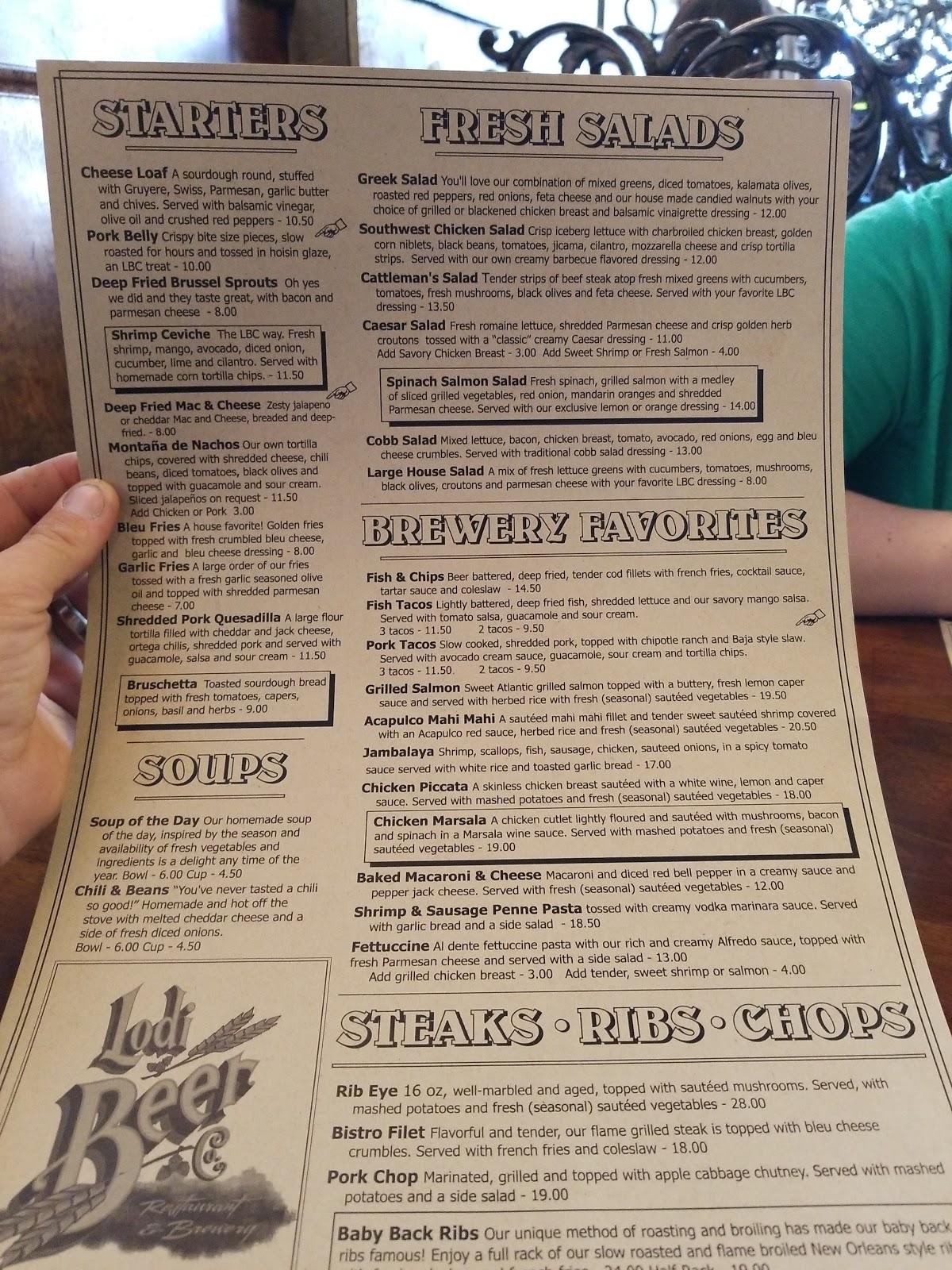 Menu at Lodi Beer Company restaurant, Lodi