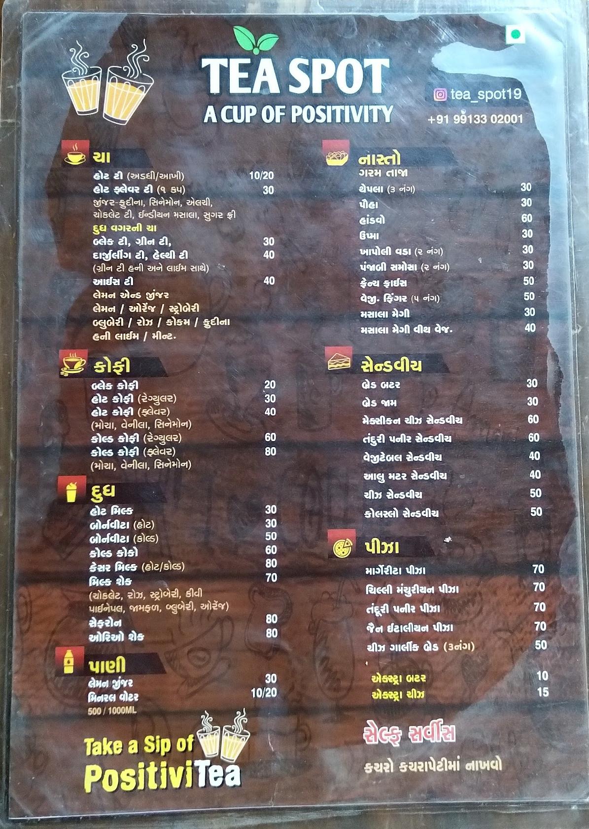 Menu at TEA SPOT, Bardoli