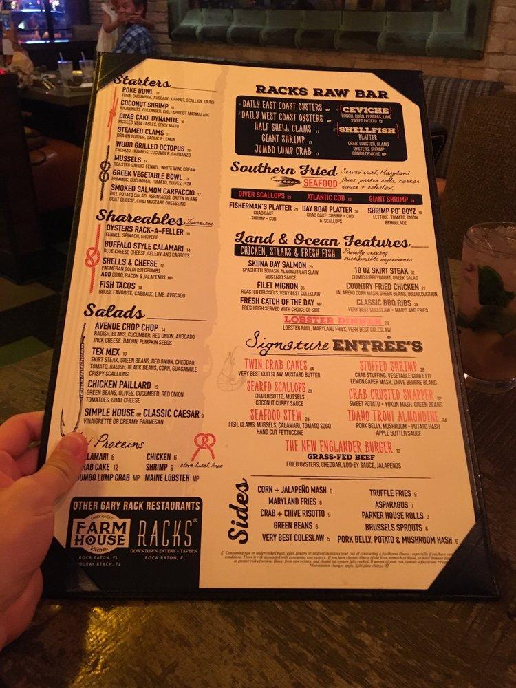 Carta de RACKS Fish House + Oyster Bar, Delray Beach