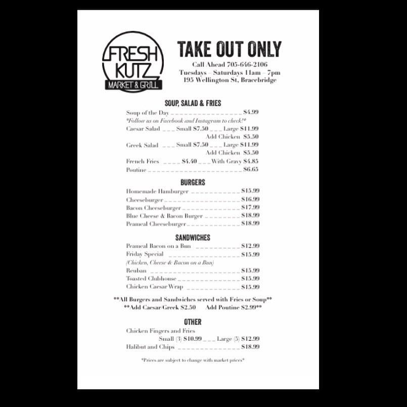 Menu at Fresh Kutz Market & Grill restaurant, Bracebridge