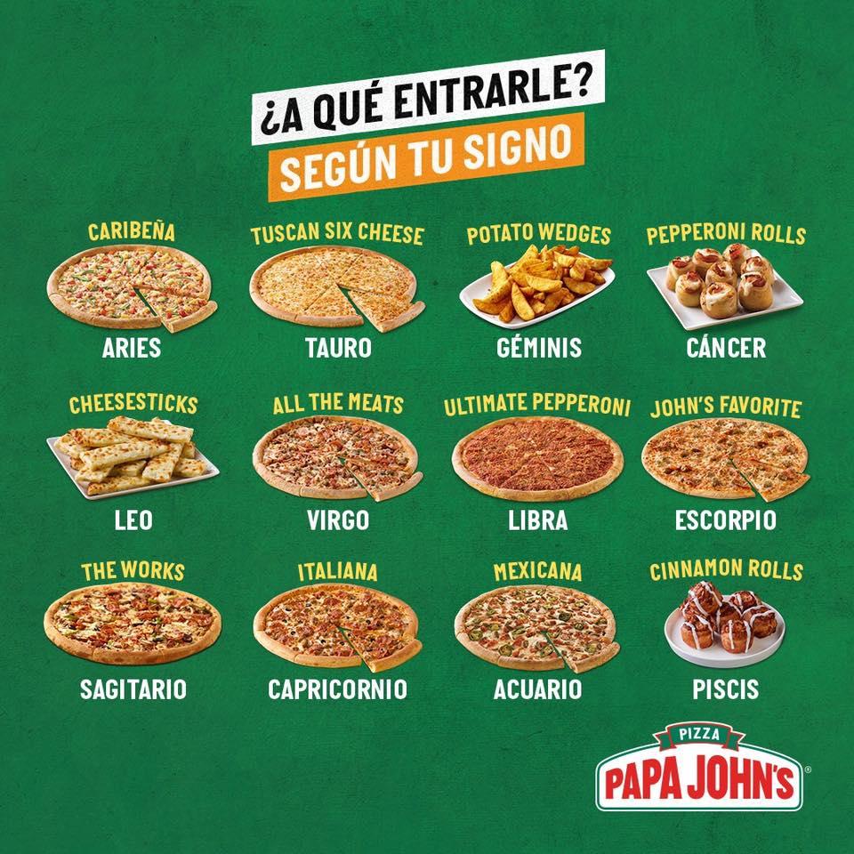Menu at Papa John's Pizza restaurant, Saltillo