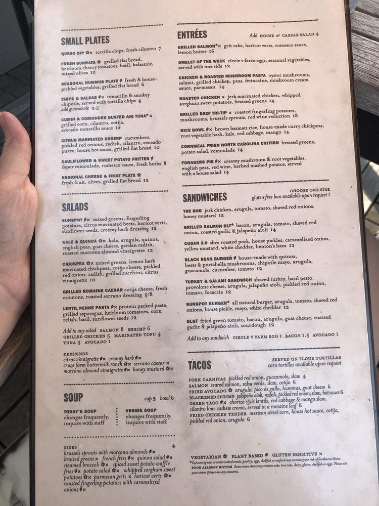 Menu at Sunspot pub & bar, Knoxville, 2200 Cumberland Ave